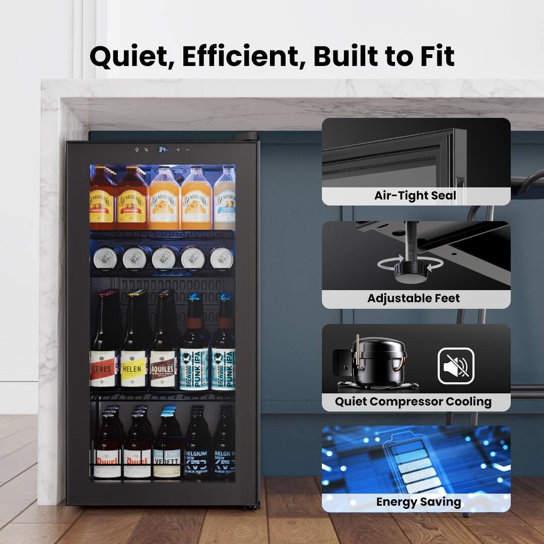 Quiet, Efficient, Built to Fit

- Air-Tight Seal
- Adjustable Feet
- Quiet Compressor Cooling
- Energy Saving