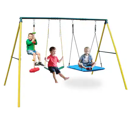 Front. ELEMENT ACE - Heavy-Duty Outdoor Swing Set with Saucer and Bucket Seats for Backyard Playground Fun.
