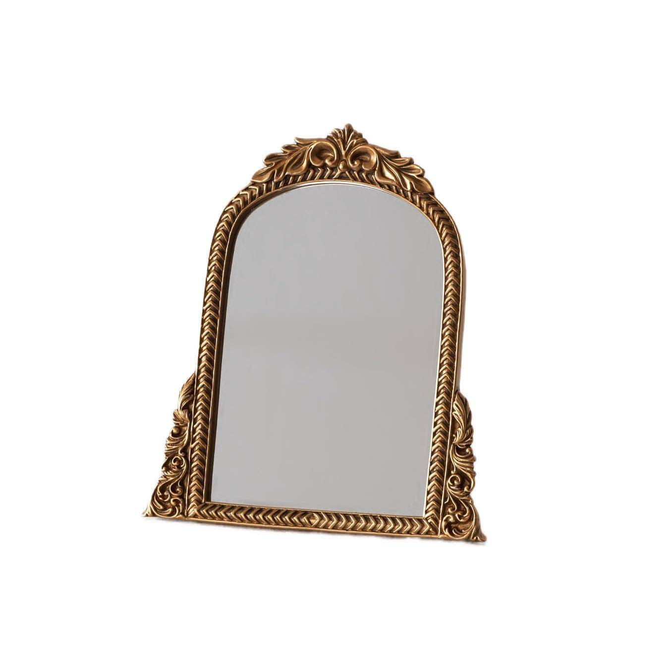 Pacoar Cade - Antique Mirror Vintage Arch Carved Frame Vanity Makeup Desk For Bedroom Living Room Or Table Decor - Default