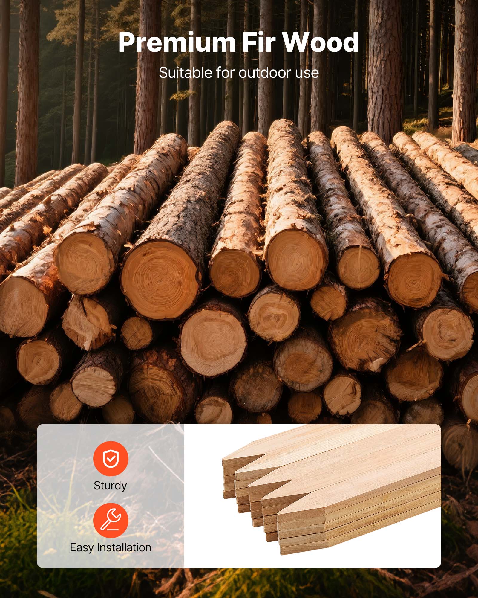 Premium Fir Wood  
Suitable for outdoor use  

Sturdy  
Easy Installation