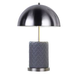 Manhattan Lane - Aria 21 Inch Table Lamp, Dome Shade, Round, Faux Leather - Blackened Silver, Gray