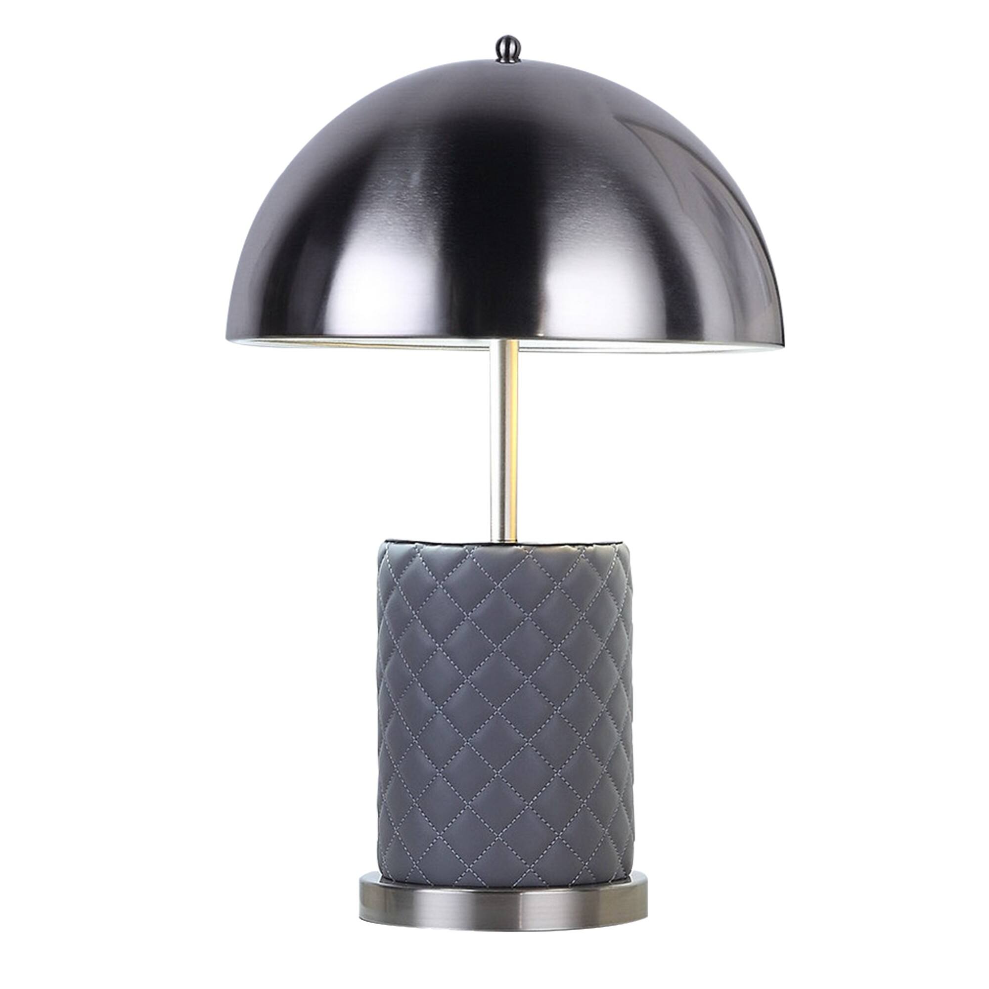 Front. Manhattan Lane - Aria 21 Inch Table Lamp, Dome Shade, Round, Faux Leather - Blackened Silver, Gray.