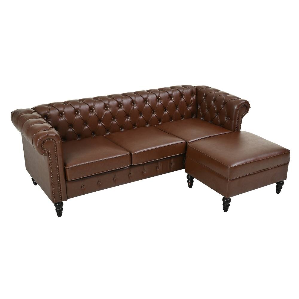 Alt View 2. Loheer - Loheer 85 Inch L-Shaped Sectional Sofa PU Leather Couch 4-Seater - Black.