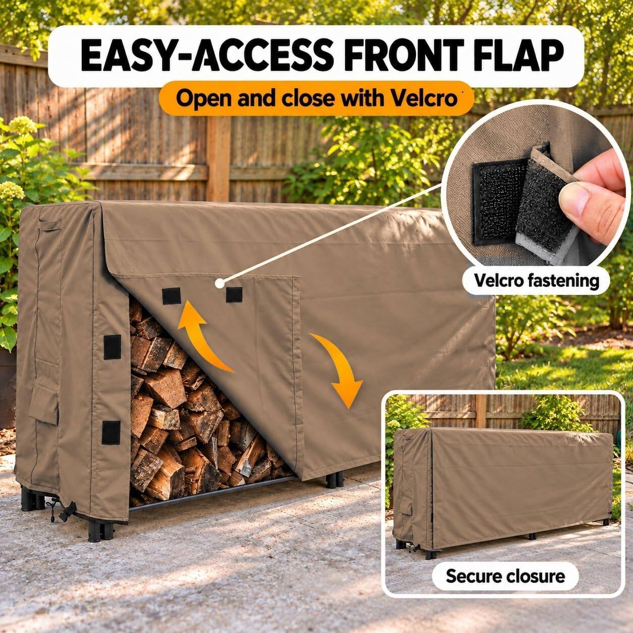 KHOMO GEAR Firewood Rack Cover 8ft Waterproof, Outdoor Log Rack Cover ...