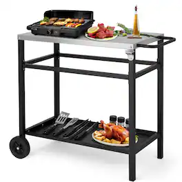 Winado - Movable Charcoal Grill Dining Cart Table, Bar Table Top for Indoor Outdoor Food Prep, Pizza Oven, Patio, Garden, Parties - Black