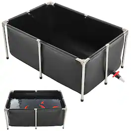 VEVOR - Canvas Fish Pond, 126.8 Gal Above Ground Fish Pond, Foldable PVC Koi Tank, Rectangular Goldfish Tank with Stable Frame - Black