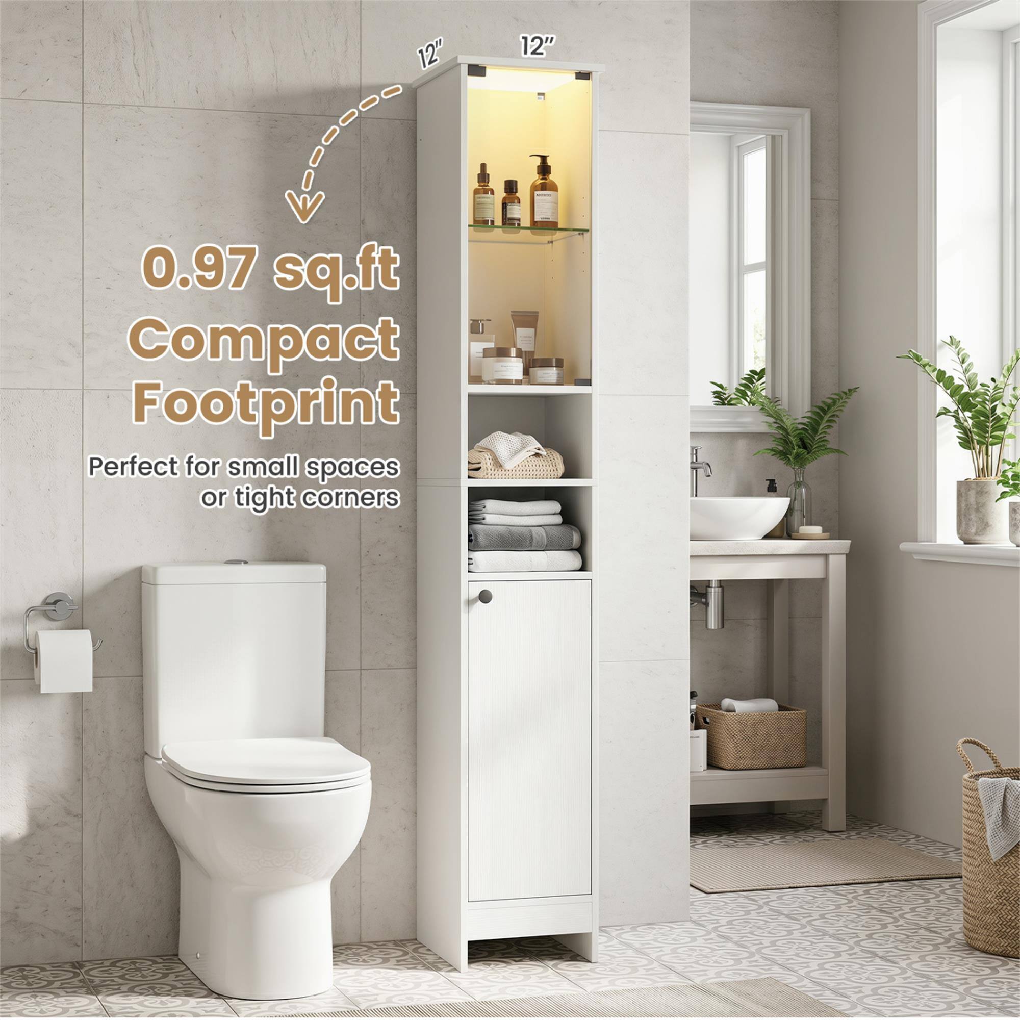 12"  
12"  
0.97 sq.ft Compact Footprint  
Perfect for small spaces or tight corners