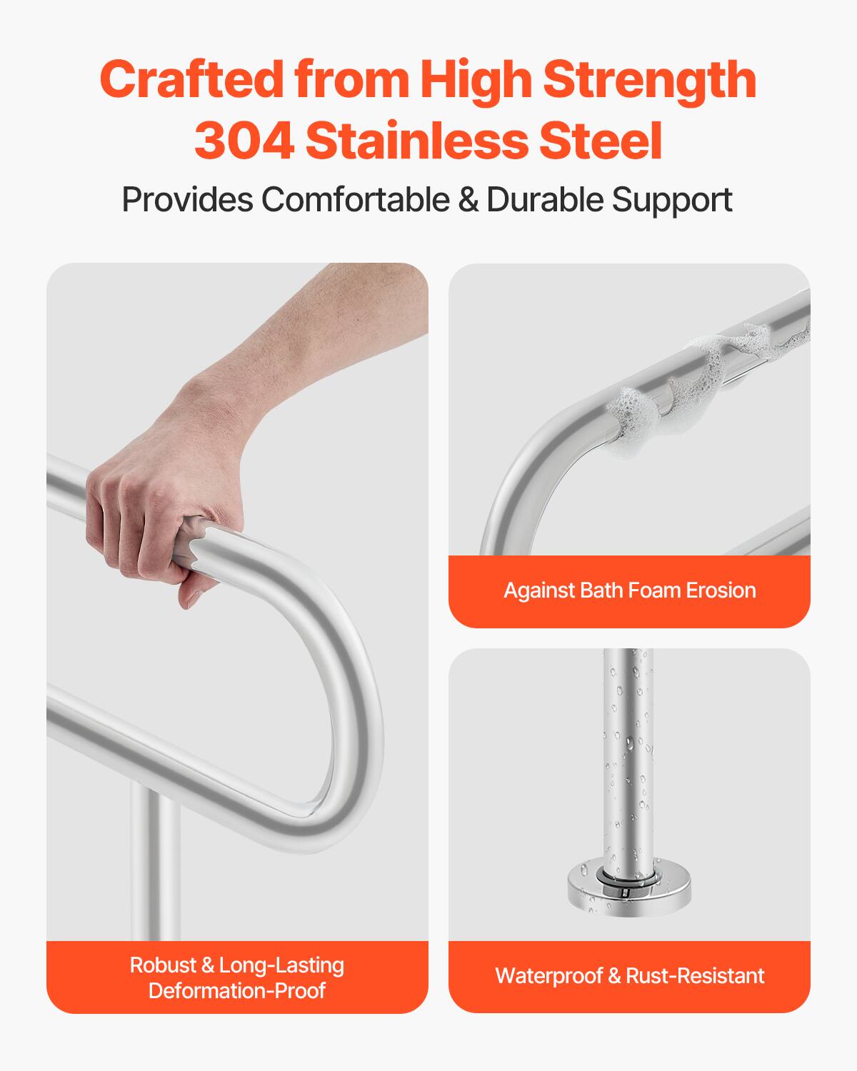 Crafted from High Strength 304 Stainless Steel  
Provides Comfortable & Durable Support  

- Against Bath Foam Erosion  
- Robust & Long-Lasting Deformation-Proof  
- Waterproof & Rust-Resistant