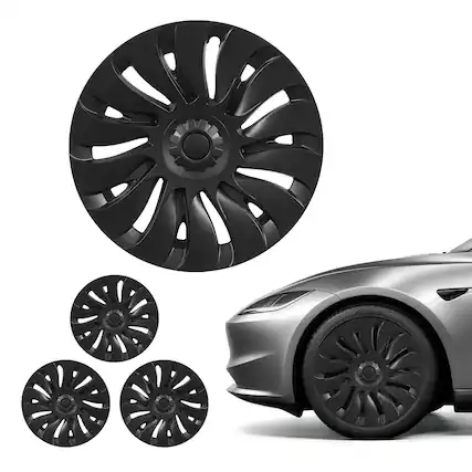 Front. VEVOR - Hubcaps Wheel Covers for 2021-2024 Tesla Model Y, 19 Inch Set of 4 Wheel Rim Cover Hubcaps OEM Style Replacement - Black.