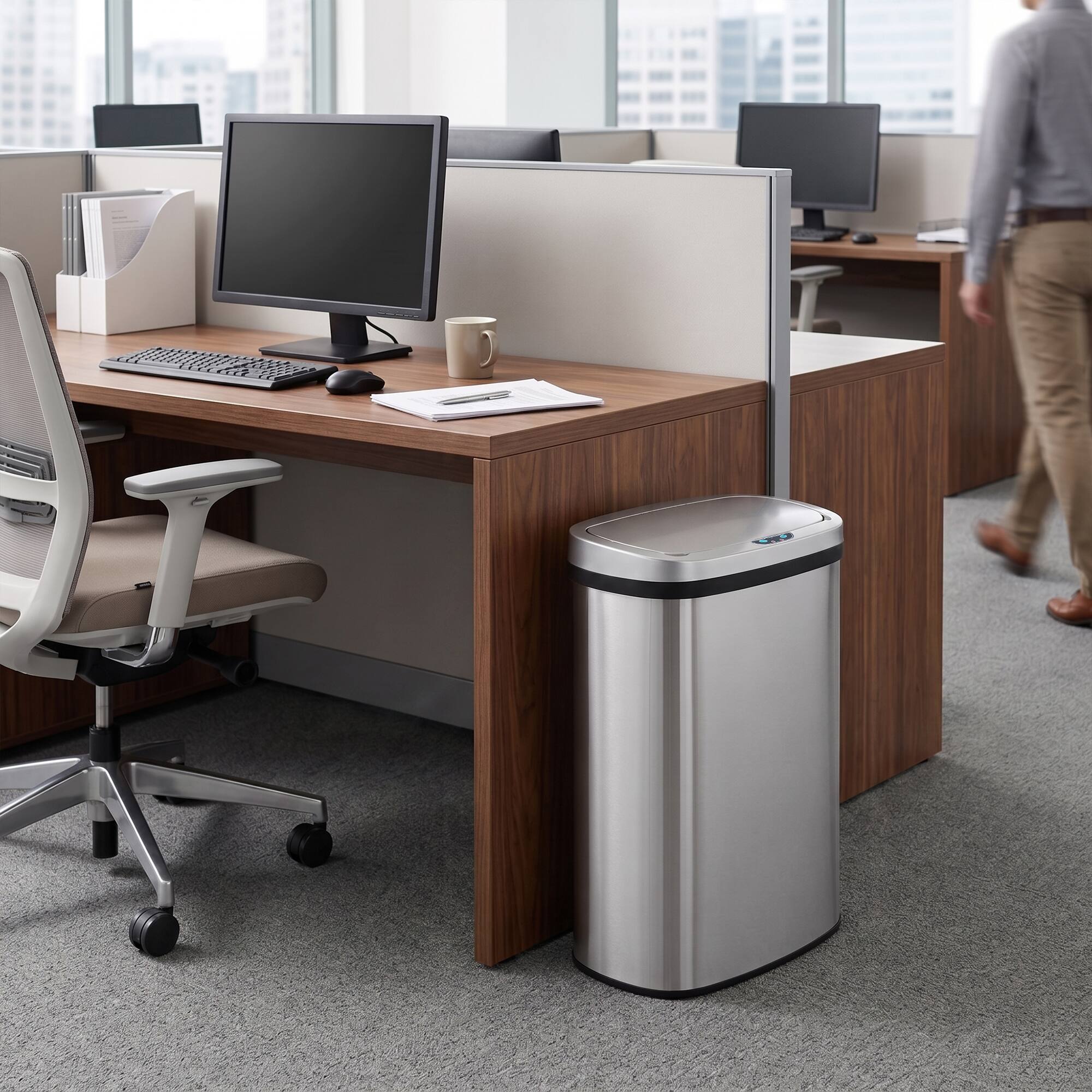 Alt View 3. Innovaze - 13 Gal./50 Liter Stainless Steel Oval Motion Sensor Trash Can - Silver.