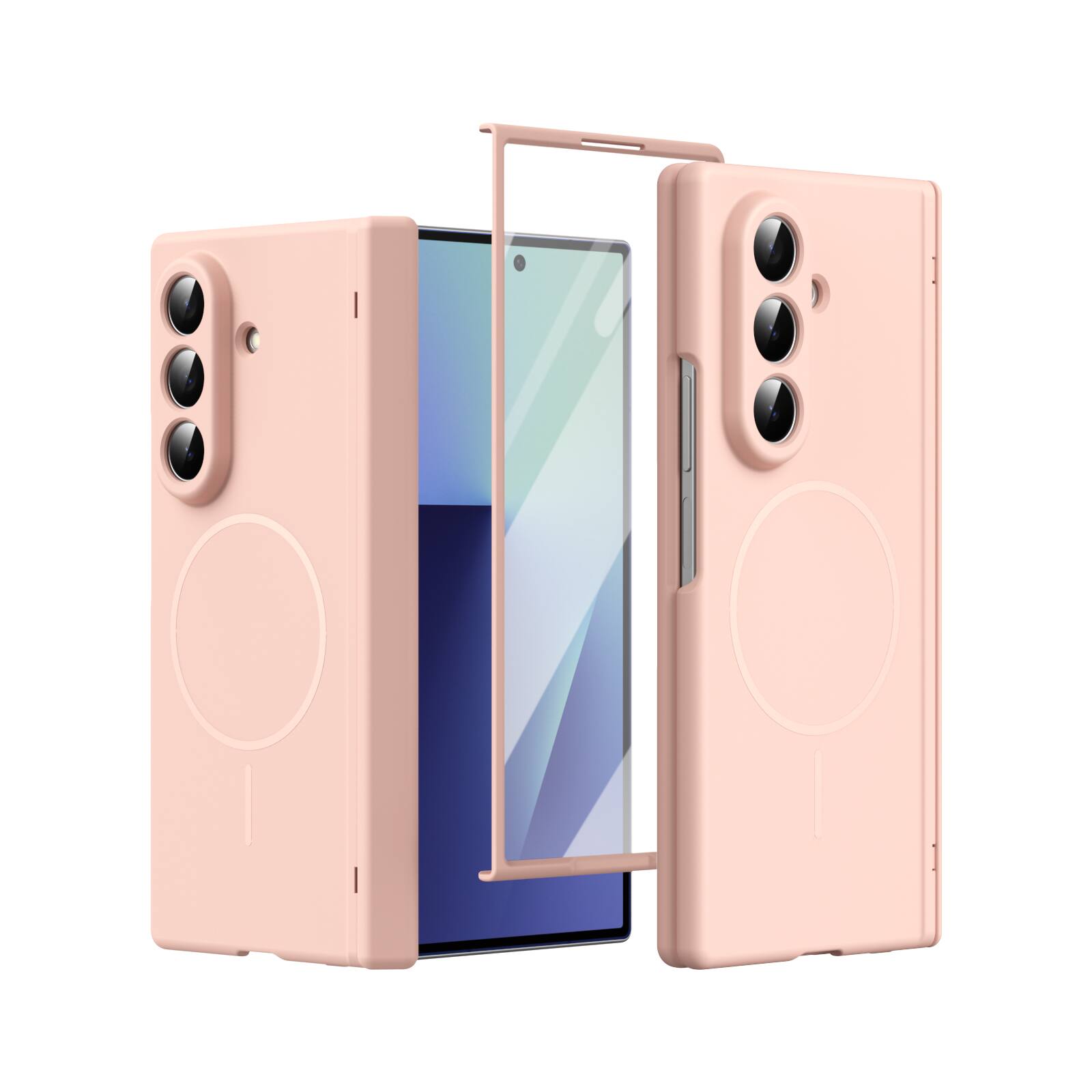 Front. Dteck - Magnetic Full-Body Case for Samsung Galaxy Z Fold8 Ultra with 9H Tempered Screen Protector,Shockproof Hinge Coverage - Pink.