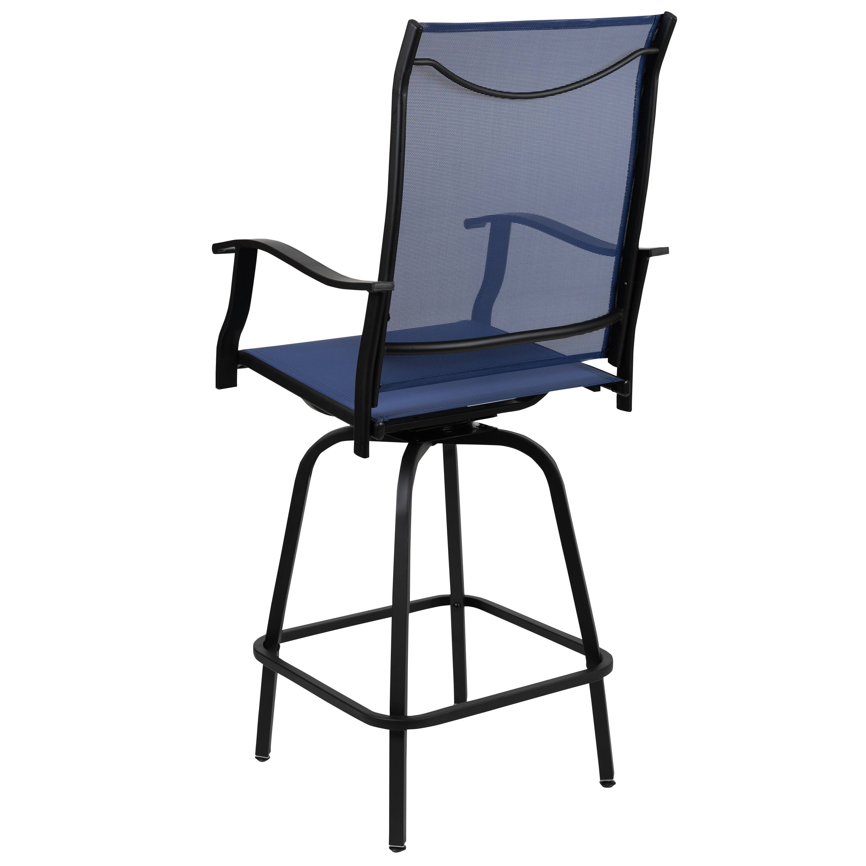 Alt View 6. Emma + Oliver - Patio Bar Height Stools Set of 2, All-Weather Textilene Swivel Stools - Navy.