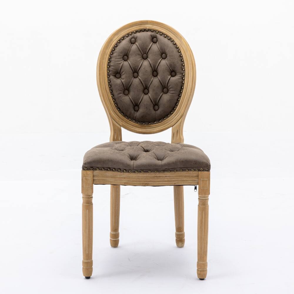 Angle. Loheer - Loheer French Style Dining Chair Set of 2 Tufted PU Leather Solid Wood Vintage Farmhouse Oval Back Brown - Brown.