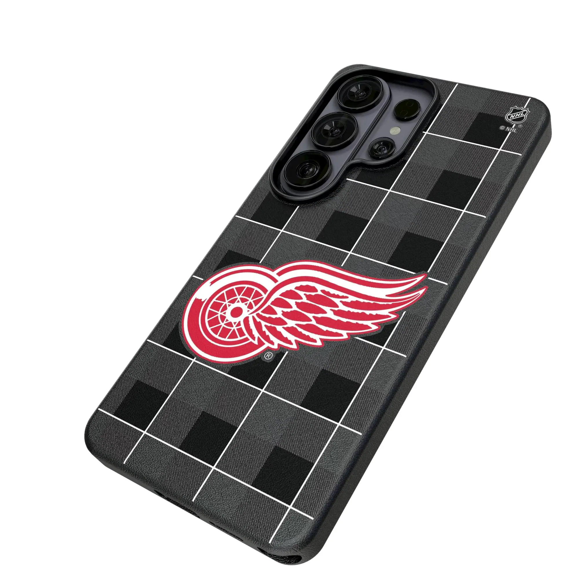Alt View 1. Keyscaper - Detroit Red Wings Plaid Galaxy Magnetic Bump Case - S25 Ultra - Black.