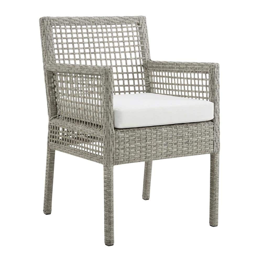 Outdoor Escape - Set Of 4 Outdoor Wicker Rattan Dining Armchairs For Patio - Gray White