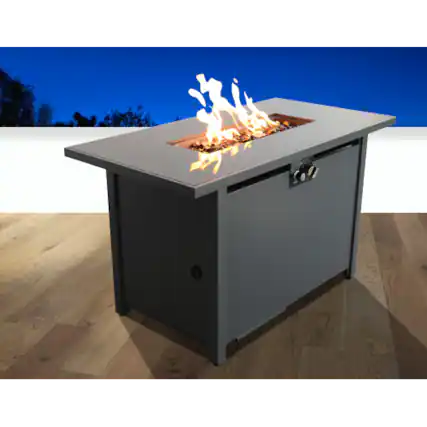 Front. Siljoy - 43 Inch Smoked Glass Metal Rectangle Fire Pit Outdoor Backyard Patio Heater.
