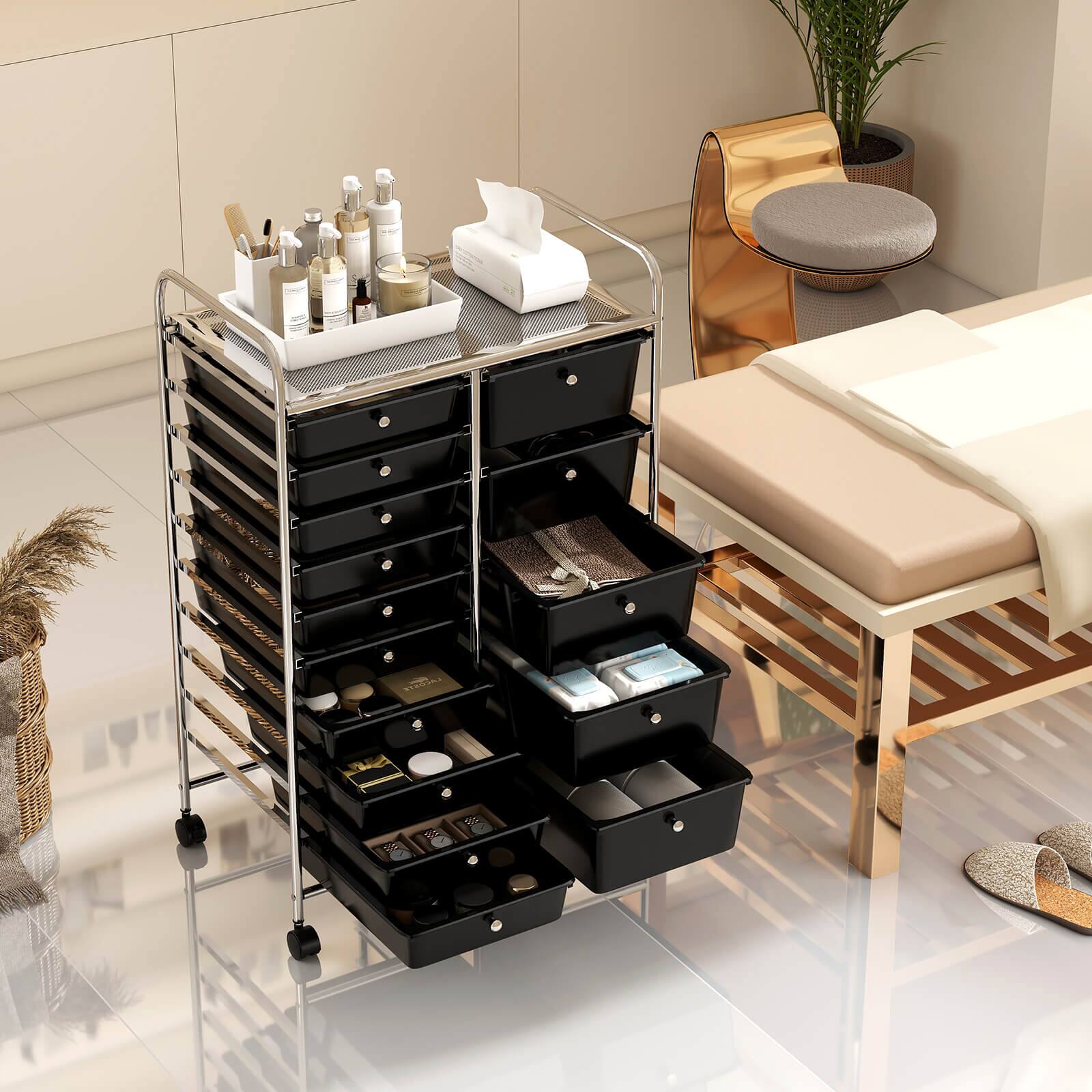Alt View 5. Costway - Costway 15-Drawer Trolley with Chrome Plated Metal Frame & Lockable Universal Wheels - Black.