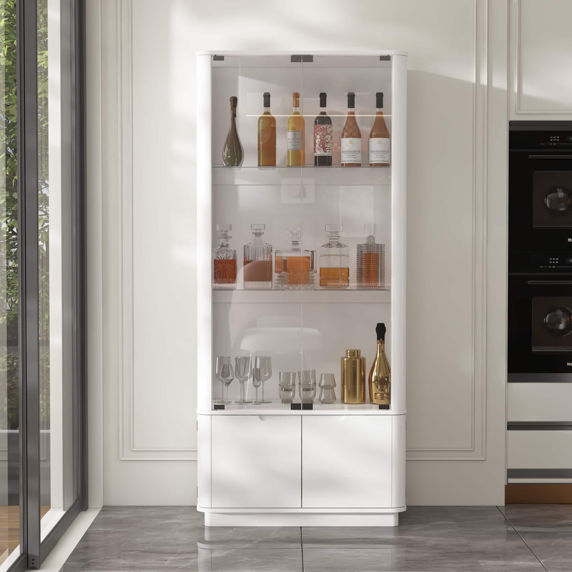 Famapy - Tempered Glass Display Cabinet: LED - Lit Showcase + Hidden Storage - White