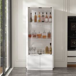 Famapy - Tempered Glass Display Cabinet: LED - Lit Showcase + Hidden Storage - White