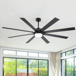 Breezary - 80-Inch LED Ceiling Fan with Light, 8 Plywood Blades, DC Motor, Includes 6/12/23.4-Inch Downrods, Remote Control - matte black