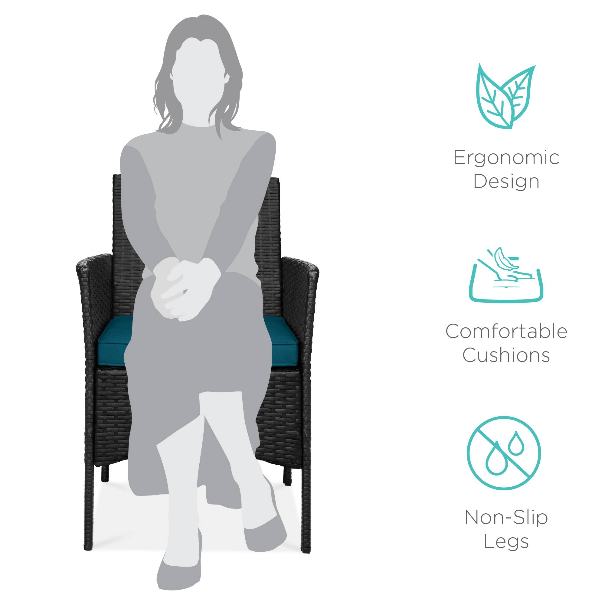 Ergonomic Design  
Comfortable Cushions  
Non-Slip Legs