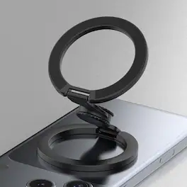 Dteck - Double Sided Magnetic Phone Grip Ring Holder for Apple iPhone, Foldable Zinc Alloy Stand with Fun Gyro Spinner Function - Black