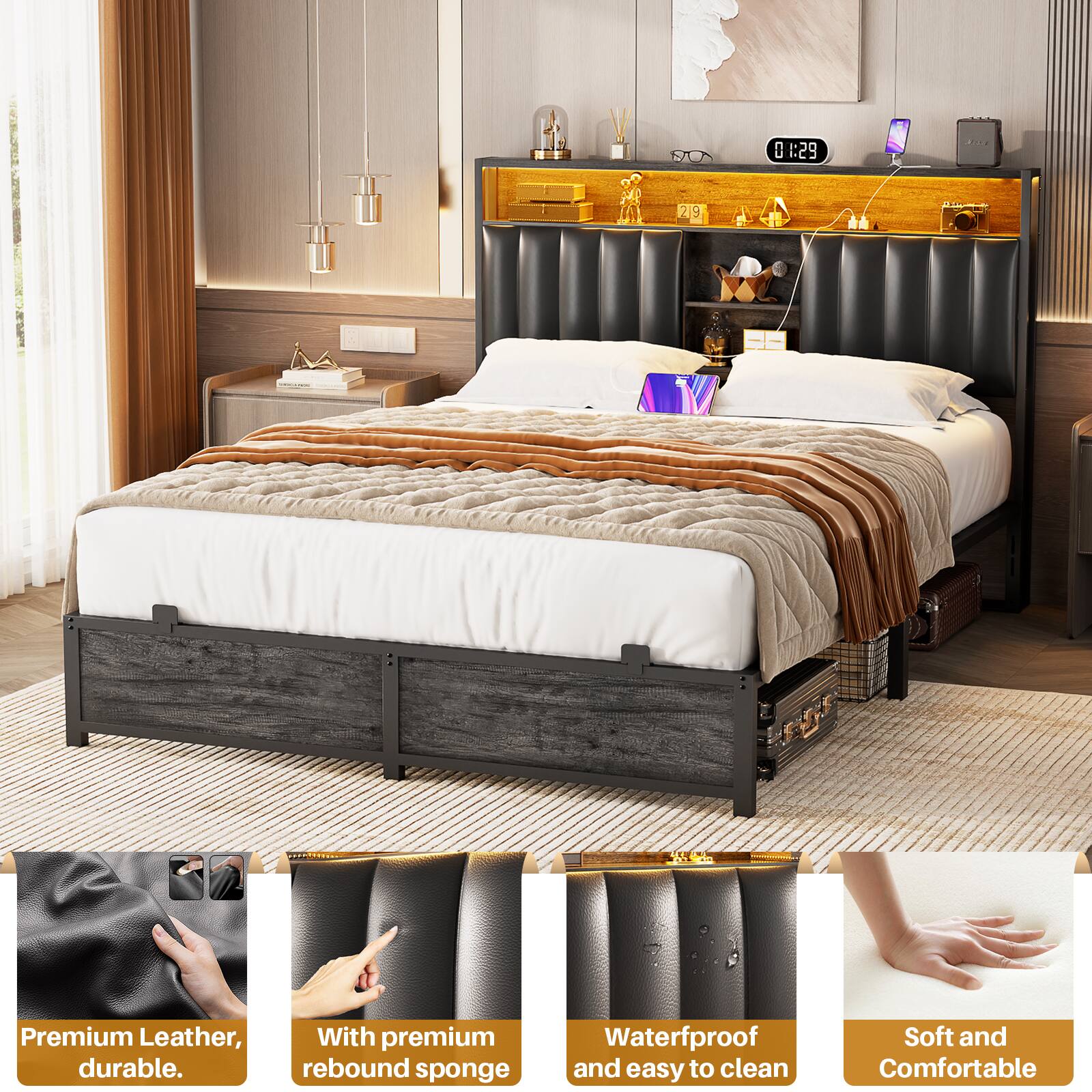 1 01:29 219 Premium Leather, With premium durable rebound sponge Waterproof and easy to clean Soft and Comfortable