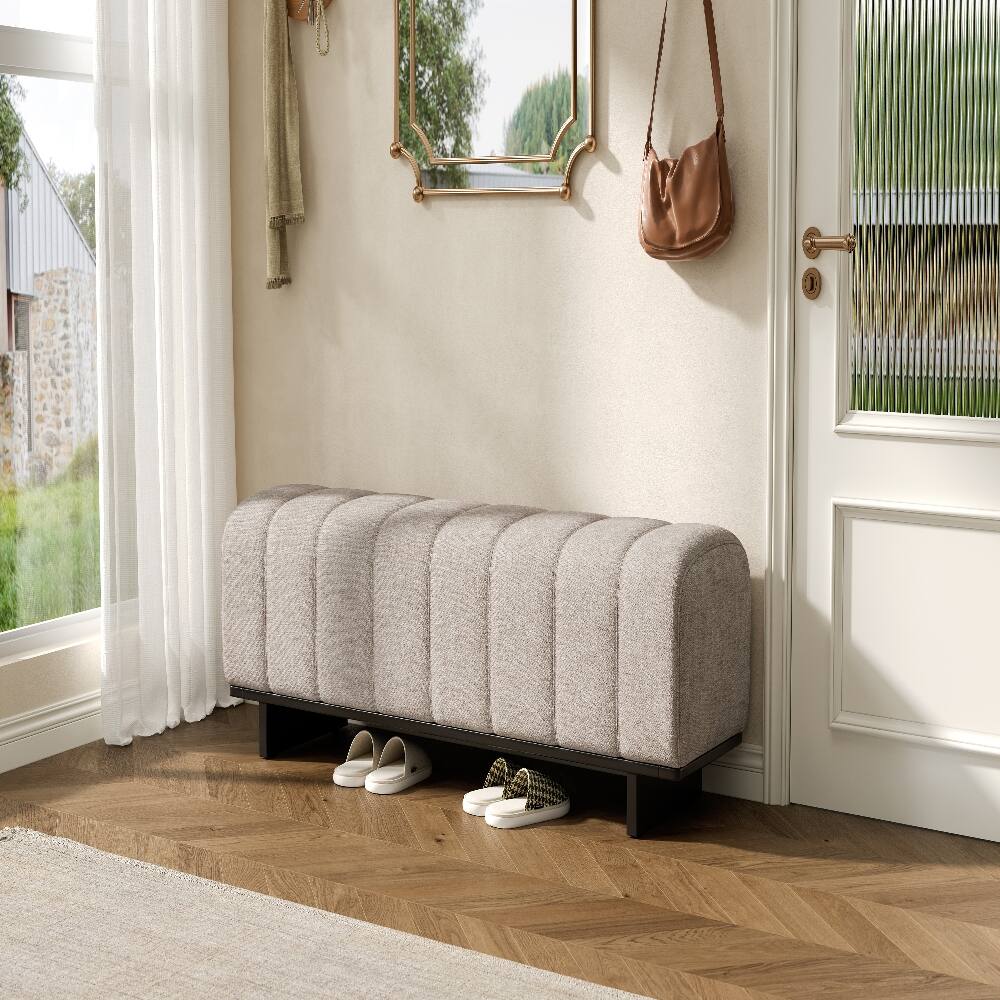 Angle. Ropilly - Ropilly Modern Indoor Dining Bench, Oatmeal Chenille Fabric, Rubber Wood Legs, Upholstered Entryway Seating - Oatmeal.