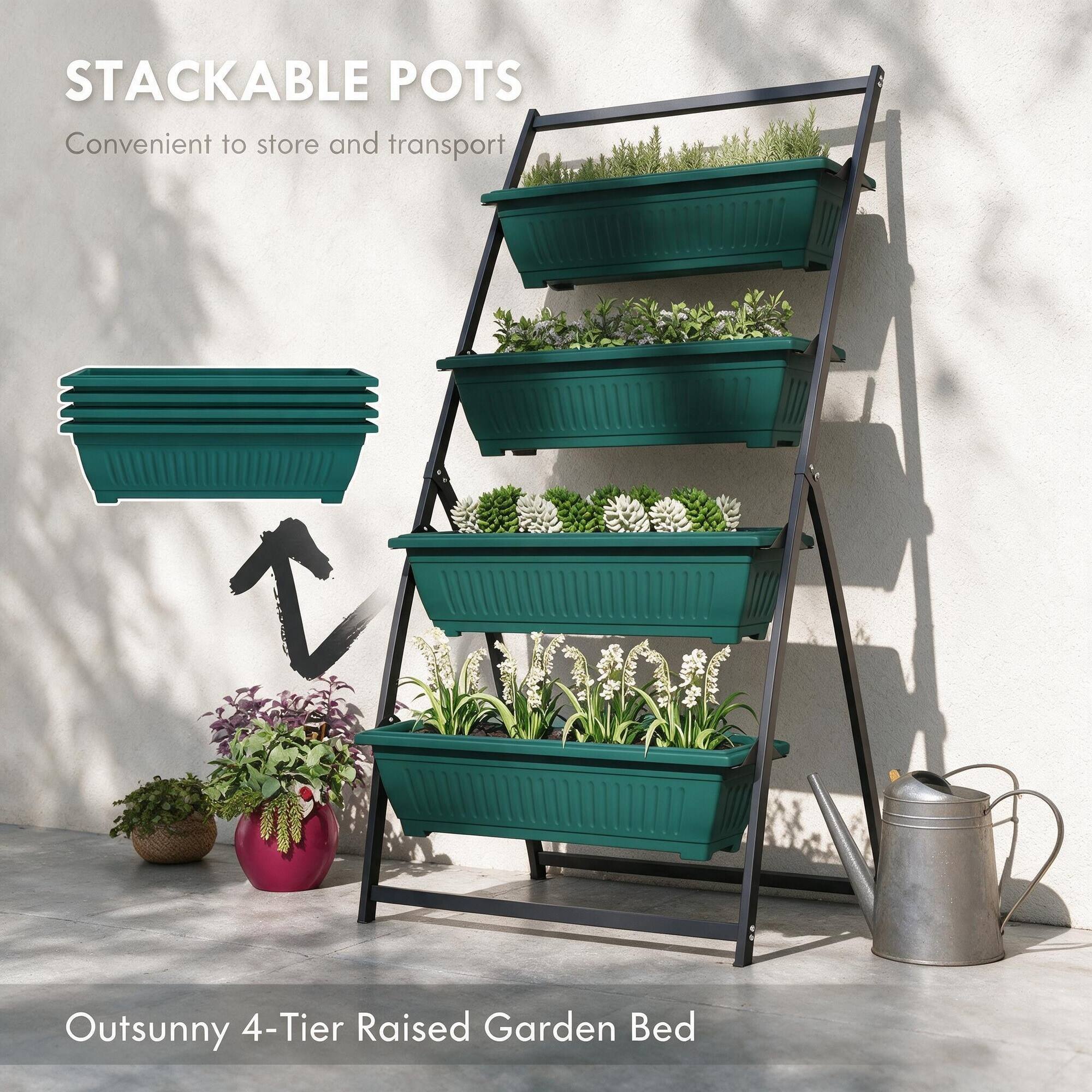 STACKABLE POTS  
Convenient to store and transport  

Outsunny 4-Tier Raised Garden Bed