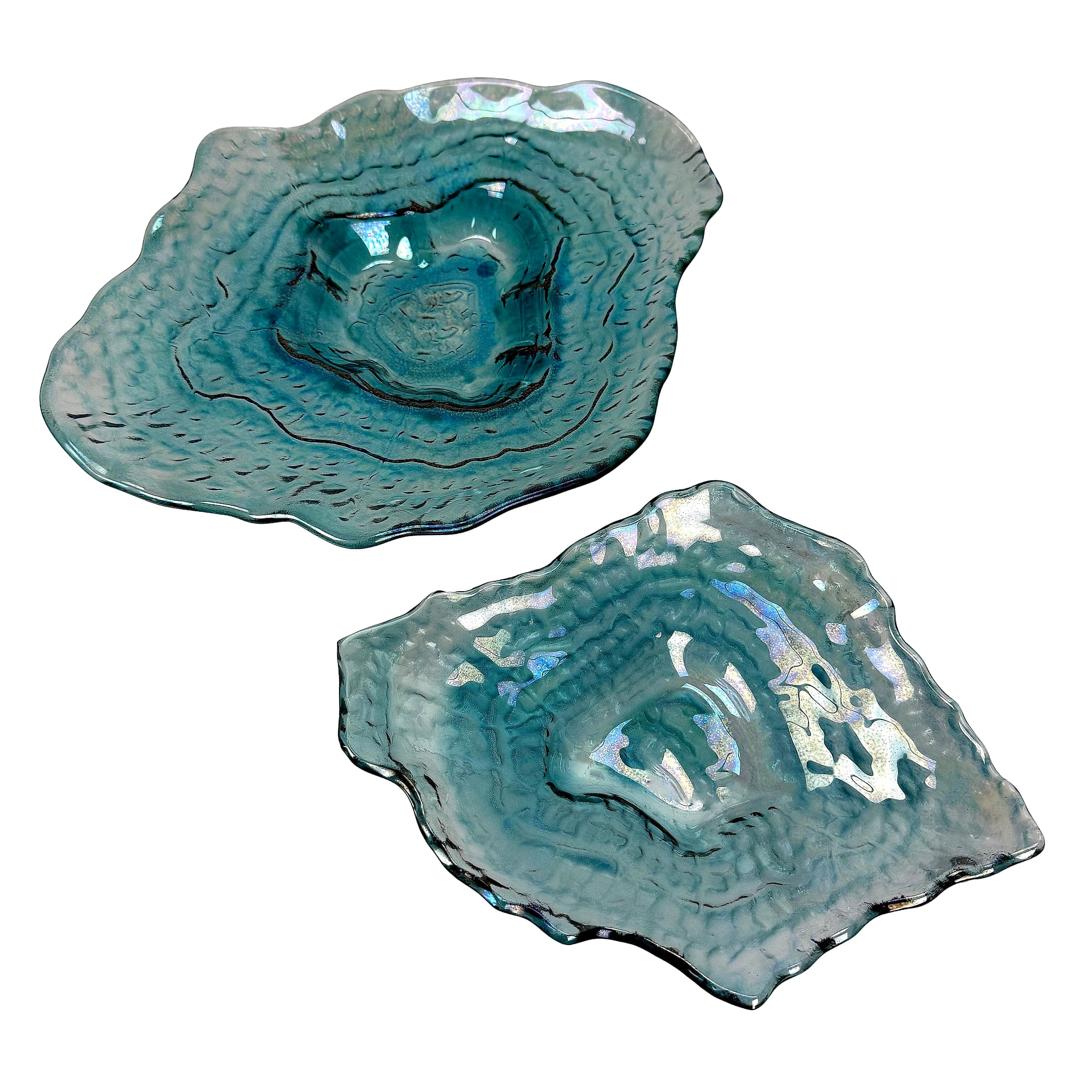 Things2Die4 - Set of 2 Oyster Shaped Decorative Plates Iridescent Glass 13 In - Blue price history on PriceWatchPro