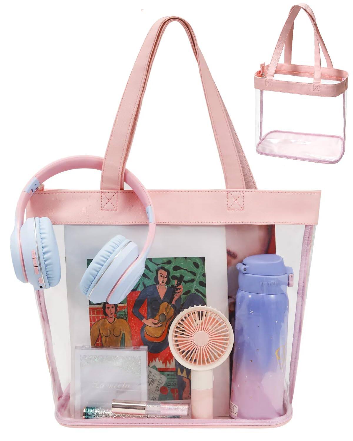 Front. Vulpecula Spade - Clear Tote Bag Stadium Approved 12x6x12 12x12x6 Clear Bag for Stadium Events 12 x6 x12 Transparent Purse 12 x 6 x 12 - Cute Pink.