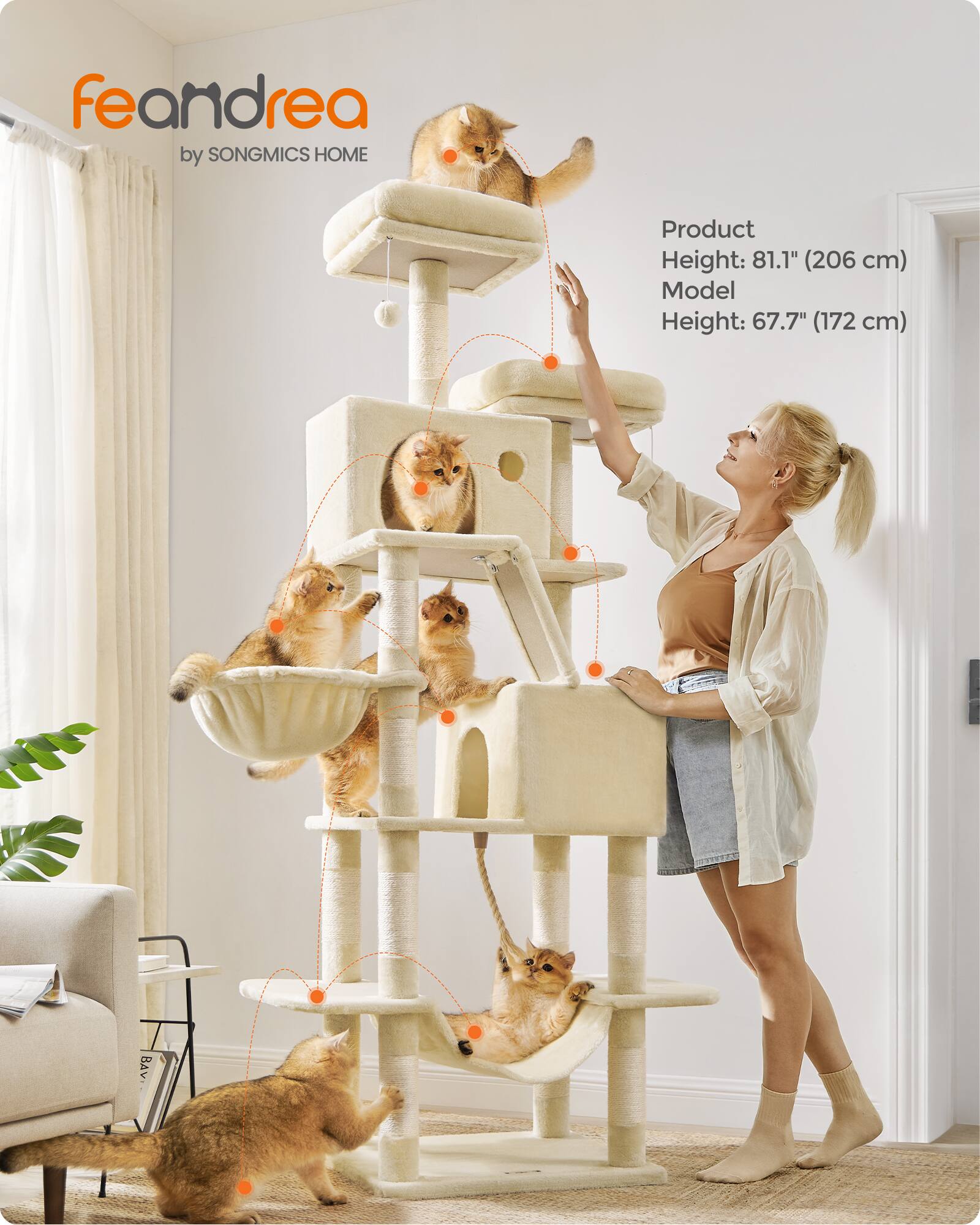 Songmics Home Cat Tree, 80.1 Inch Large Cat Tower Condo with 13 ...