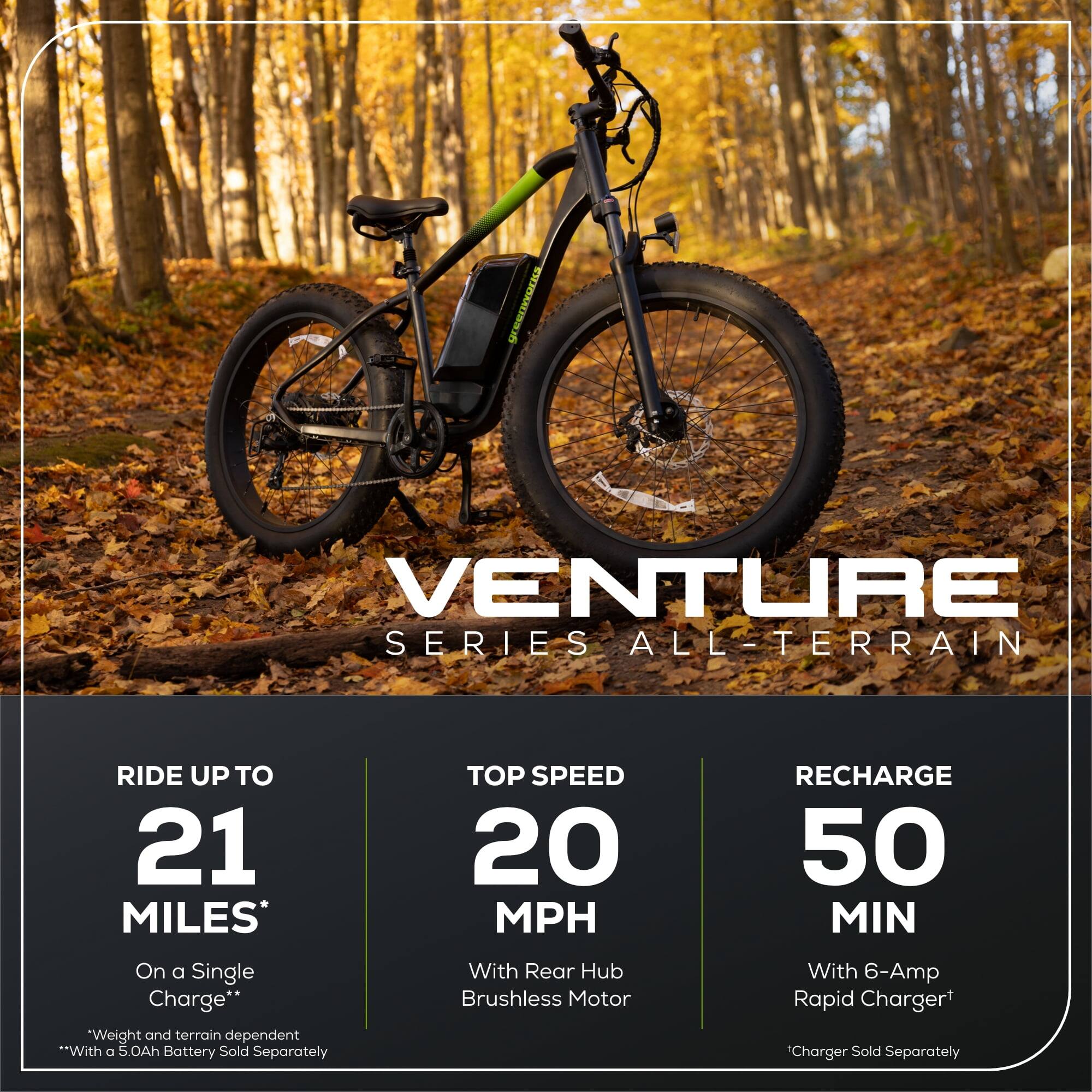 Alt View 10. Greenworks - Greenworks 60V Electric Mountain Bike for Adults & Teens, 26" Fat Tires, 7-Speed, Green (No Battery) - Green.