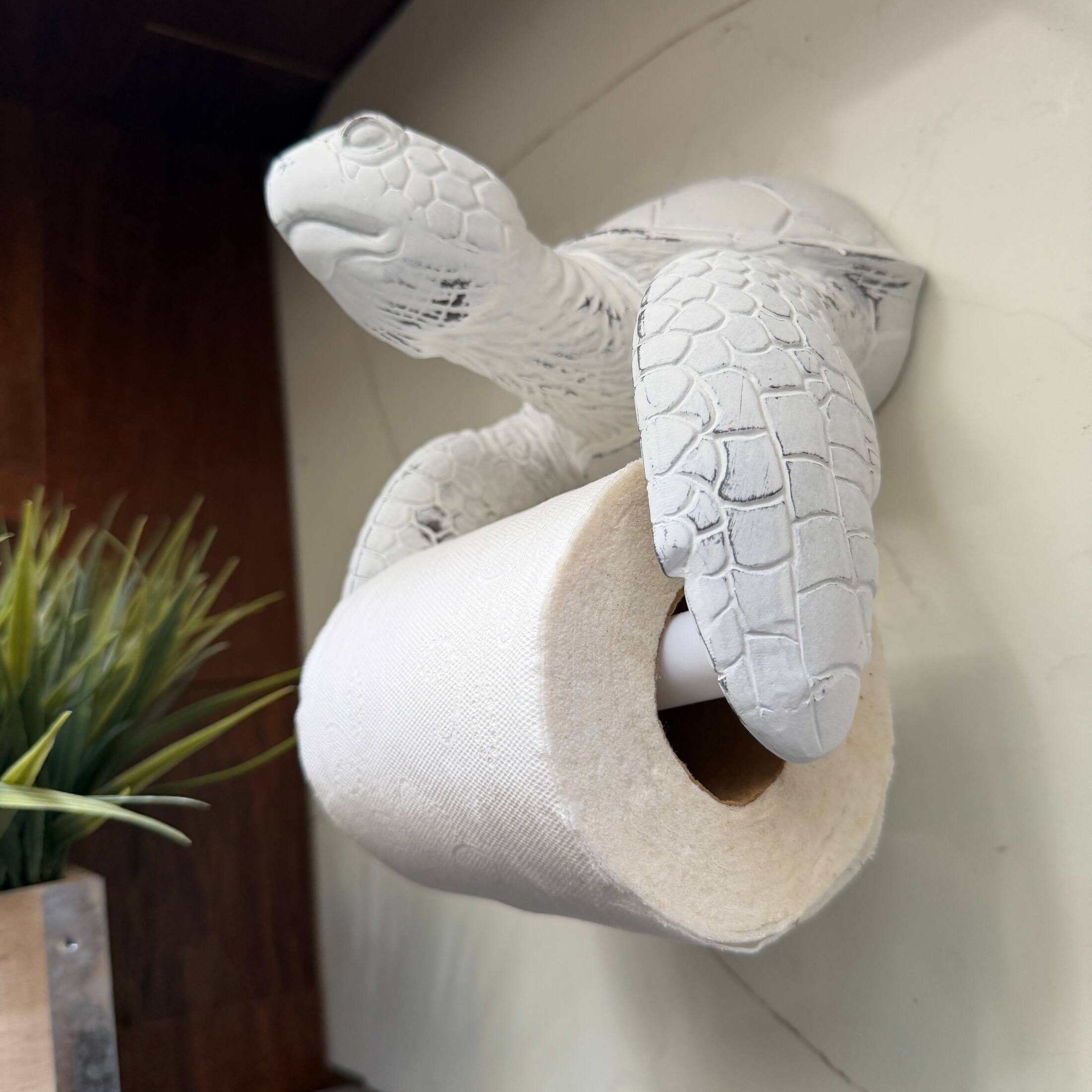 Alt View 3. Chesapeake Bay - Sea Turtle Toilet Paper Holder Whitewashed Resin Wall Mount 6.5 Inch Coastal - White.