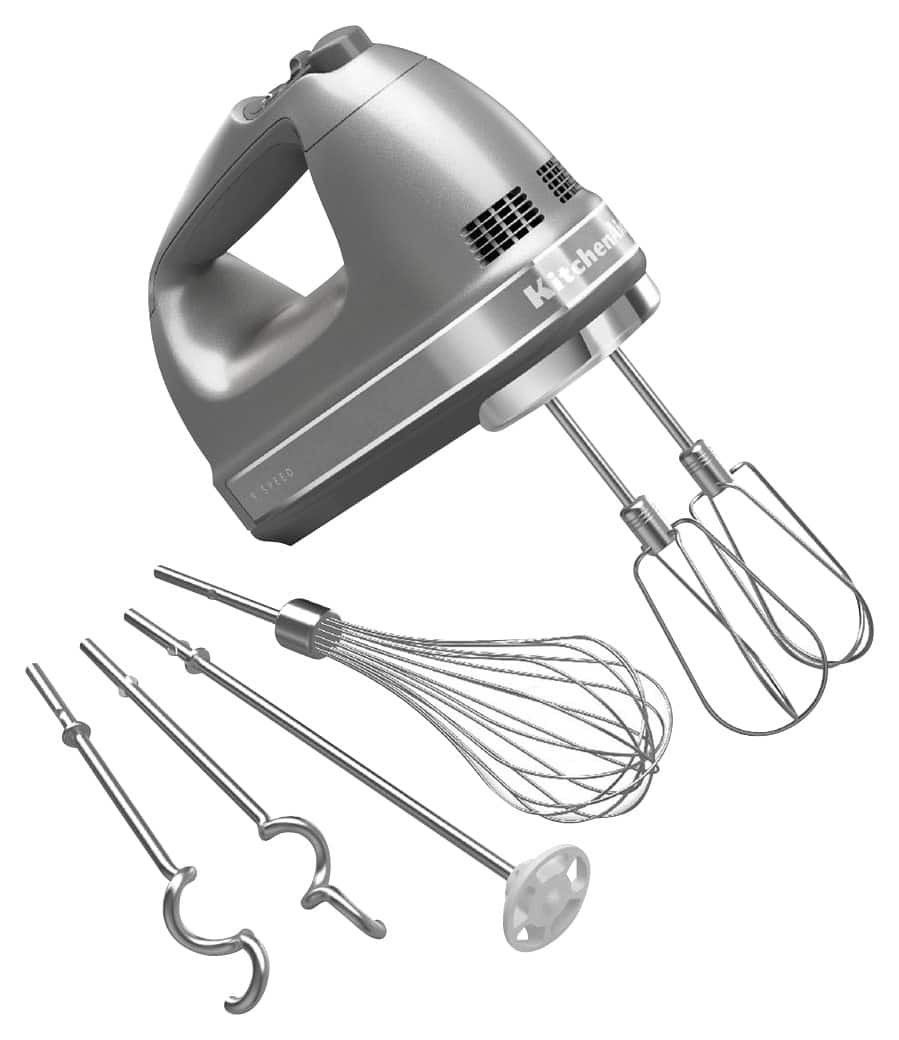 Angle. KitchenAid - KHM926CU 9-Speed Hand Mixer - Contour Silver.