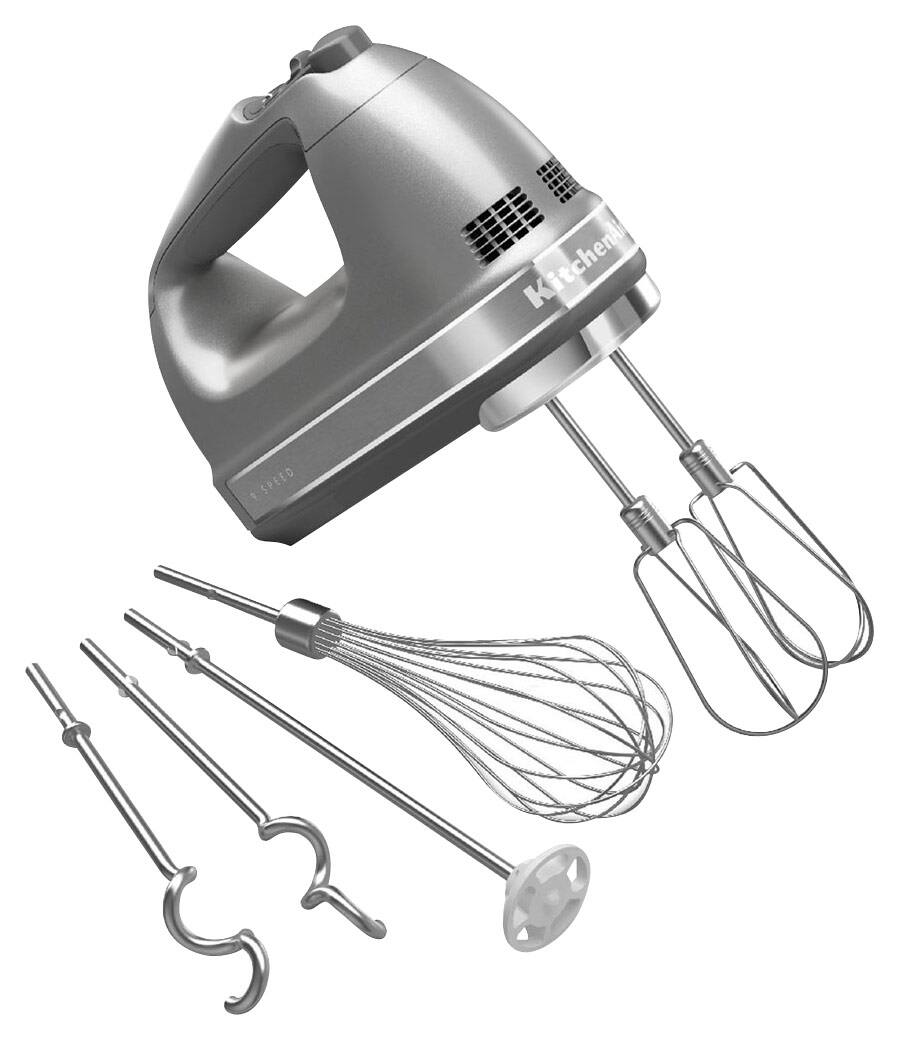 Angle. KitchenAid - KHM926CU 9-Speed Hand Mixer - Contour Silver.