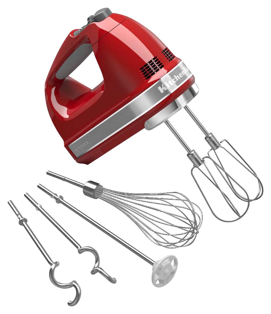 Angle. KitchenAid - KHM926ER 9-Speed Hand Mixer - Empire Red.