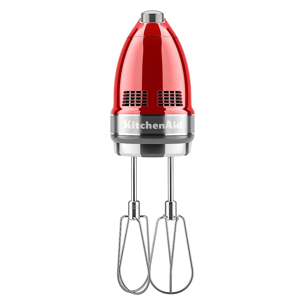 Left. KitchenAid - 9-Speed Hand Mixer with Turbo Beater II Accessories in Candy Apple Red - Red.