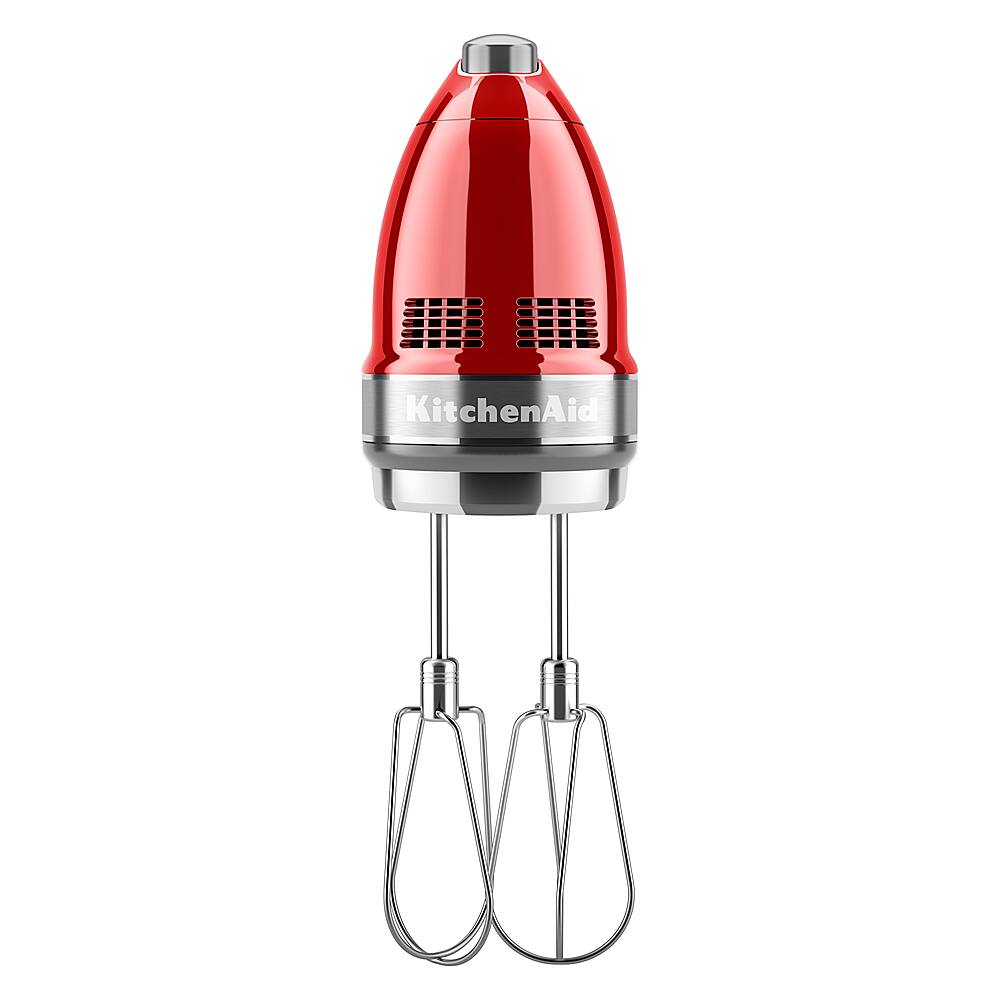 Left. KitchenAid - 9-Speed Hand Mixer with Turbo Beater II Accessories in Candy Apple Red - Red.