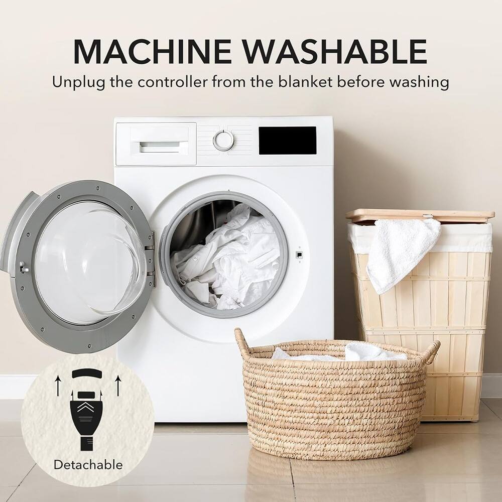 MACHINE WASHABLE  
Unplug the controller from the blanket before washing  

Detachable
