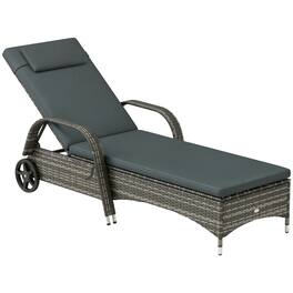 Outsunny - Chaise Lounge, 5-Level Adjustable Backrest Rattan Pool Lounge Chair with Wheels - Mixed Gray and Charcoal Black