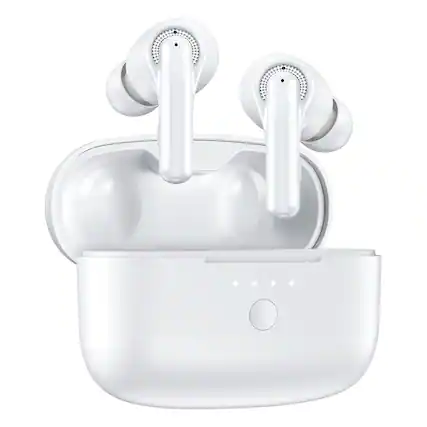 Front. TRIBIT - Tribit Wireless Earbuds, Noise Reduction, Bluetooth Earbuds in White - White.