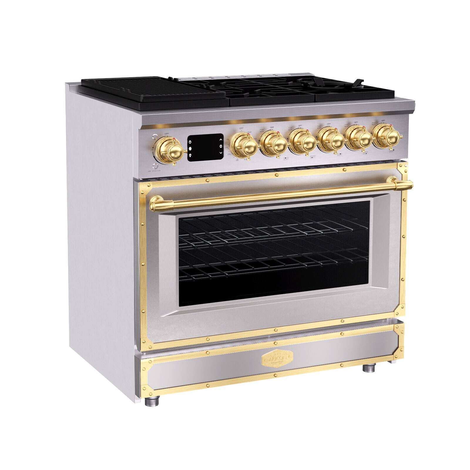 Front. Akicon - Akicon 4.2 Cu.ft Freestanding Gas Rapid Convection Range with 6 Sealed Burners and Cast Iron Grates in Brush Stainless - Brush Stainless.