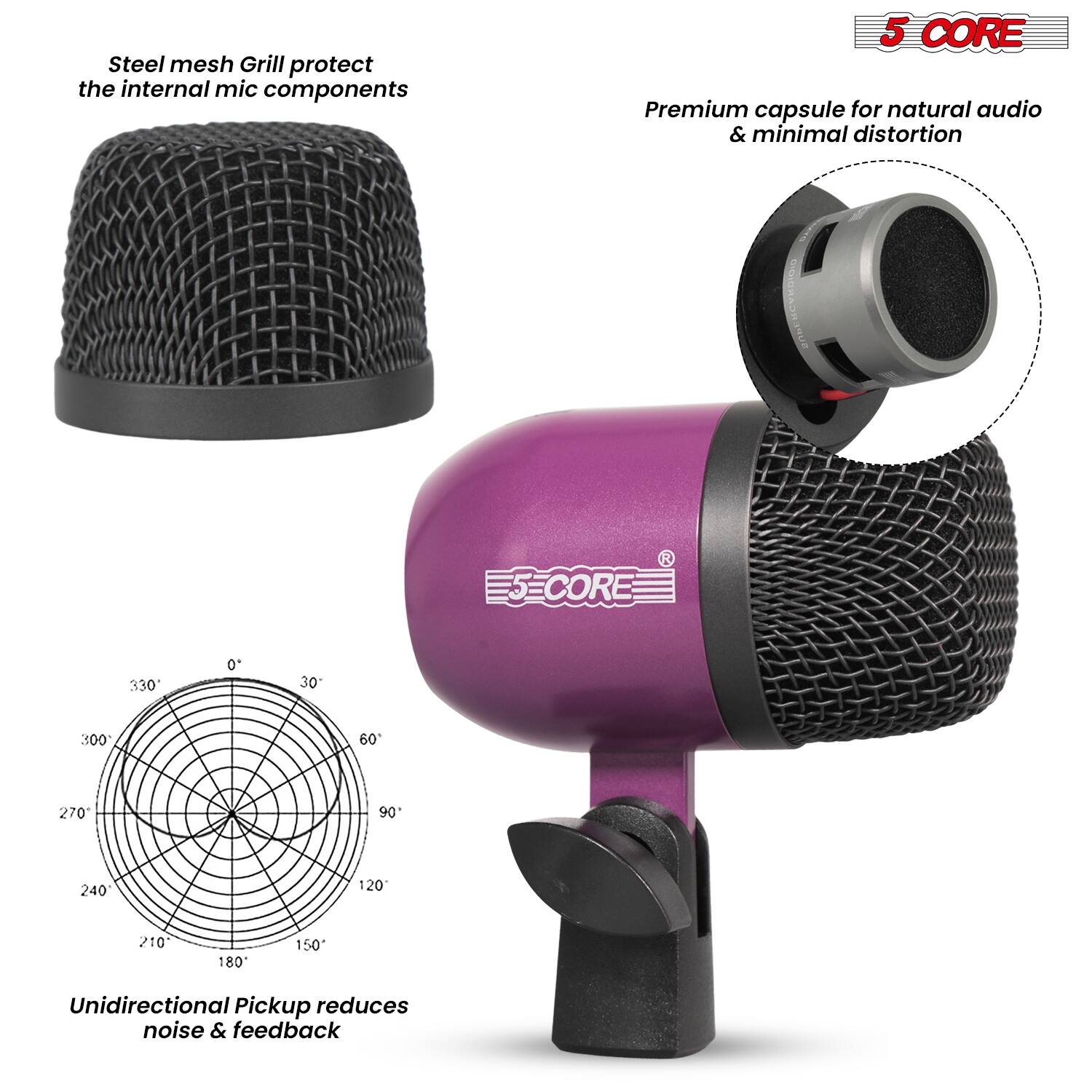 - Steel mesh Grill protect the internal mic components
- Premium capsule for natural audio & minimal distortion
- Unidirectional Pickup reduces noise & feedback