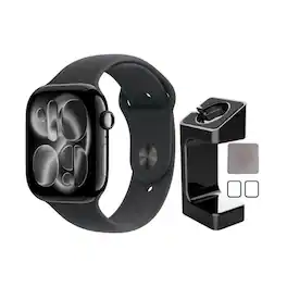 Apple Watch Series 11 (GPS) 46mm Jet Black Aluminum Case with Black Sport Band - S/M With Accessories - Jet Black - (2025)