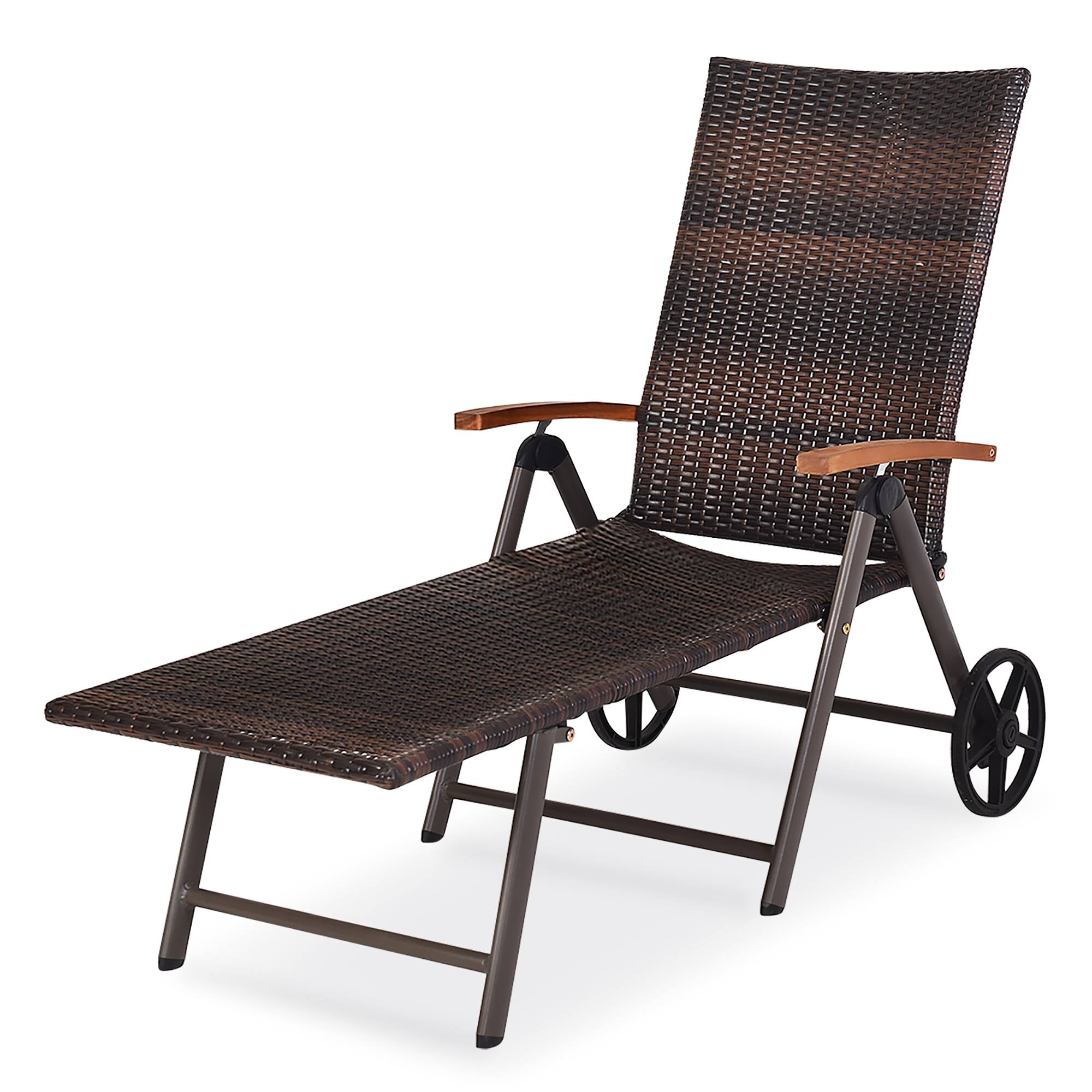 Left. Costway - Aluminum Rattan Lounger Recliner 5-Position Adjustable Chair - Red.
