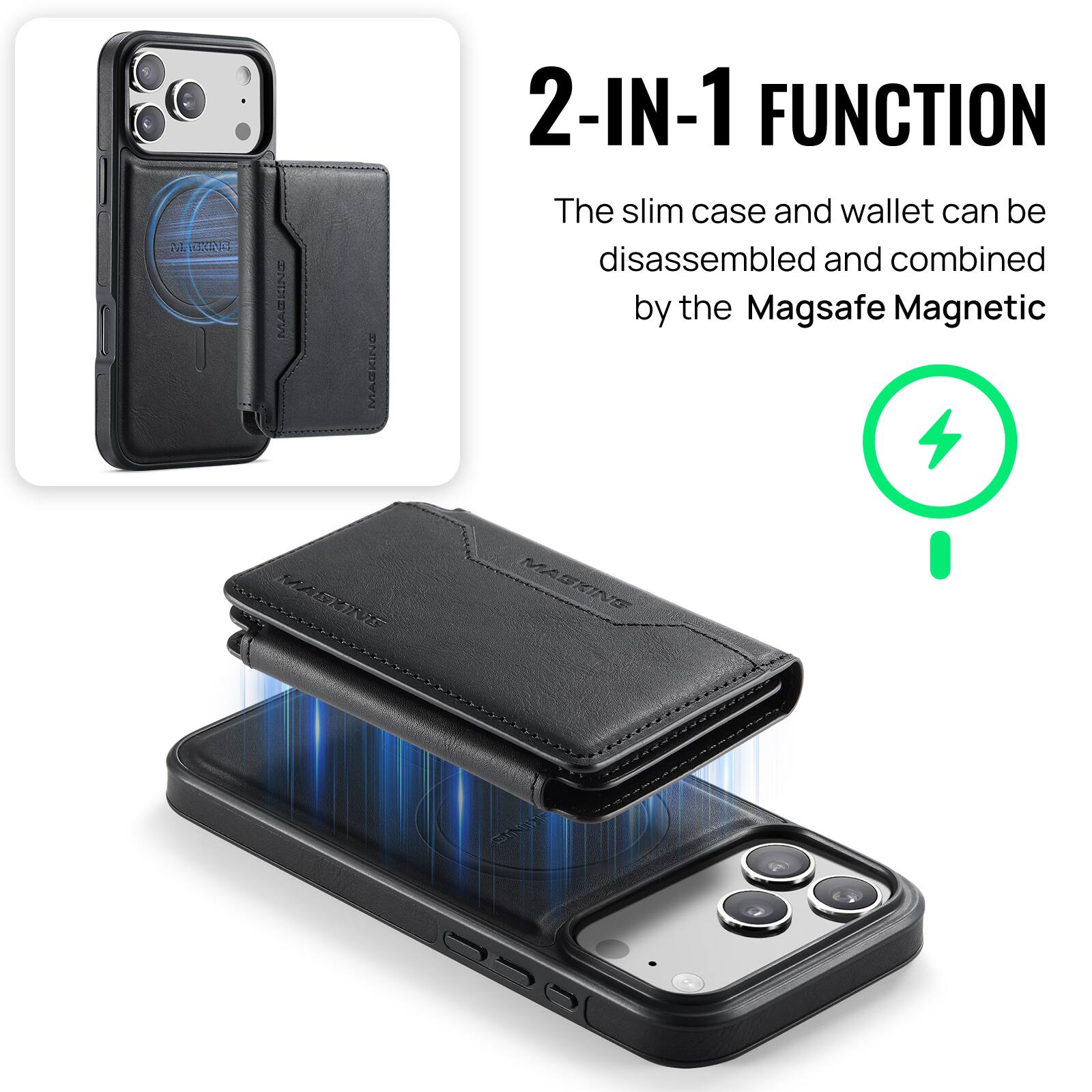 MADAN MARKING 2-IN-1 FUNCTION  
The slim case and wallet can be disassembled and combined by the Magsafe Magnetic