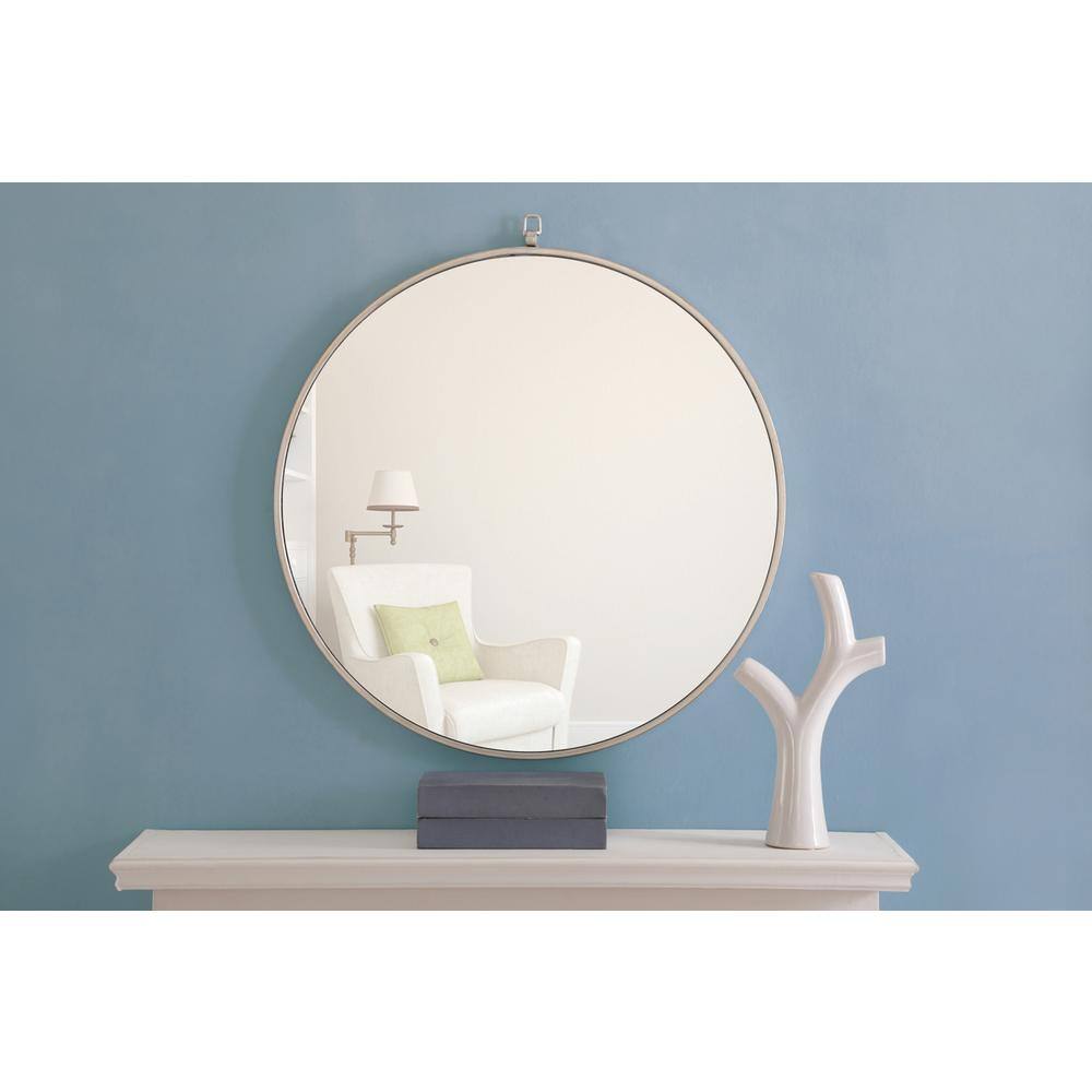 Alt View 7. Elegant Decor - Metal frame Round Mirror with decorative hook 28 inch Silver finish - Silver.