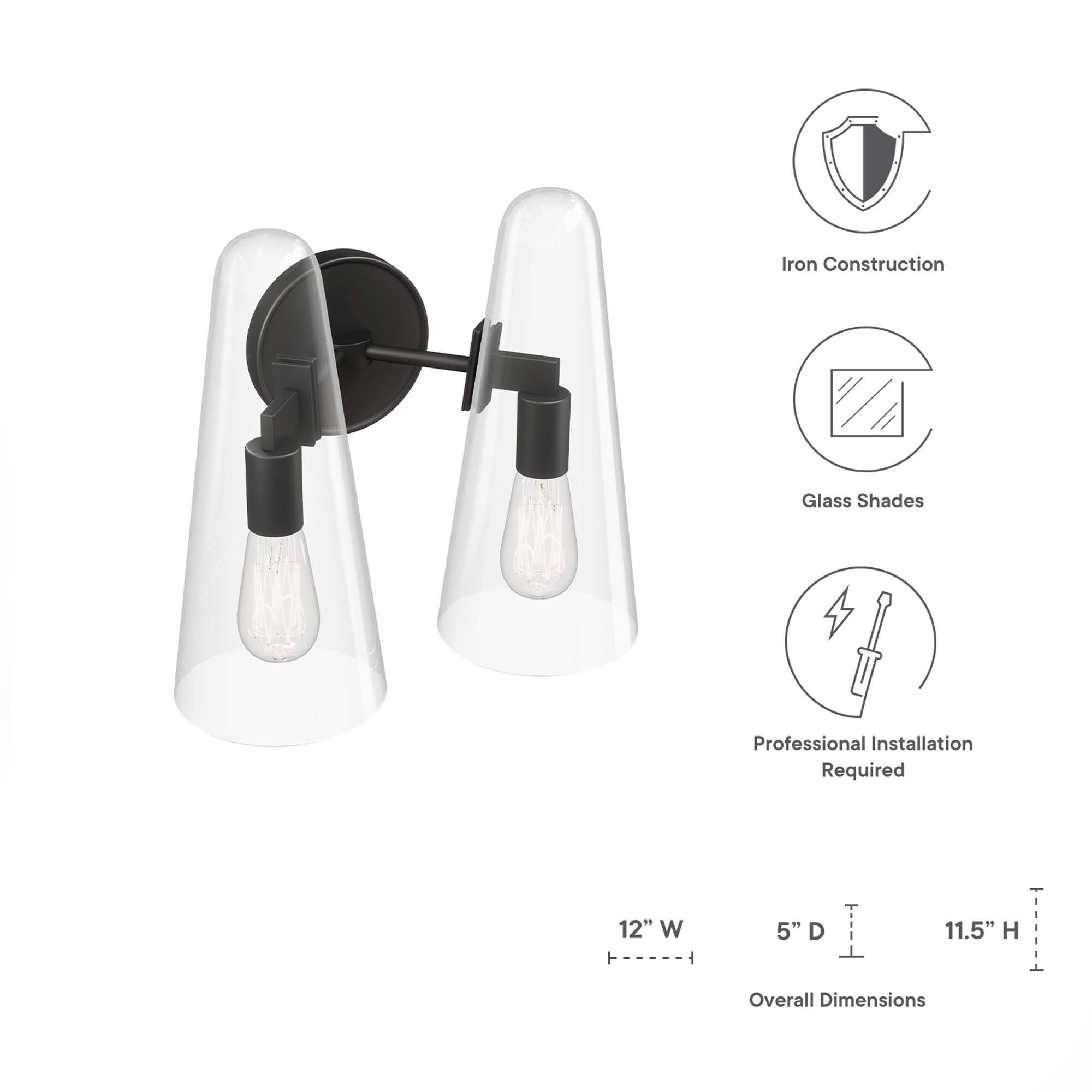 Iron Construction  
Glass Shades  
Professional Installation Required  

12" W  
5" D  
11.5" H  

Overall Dimensions