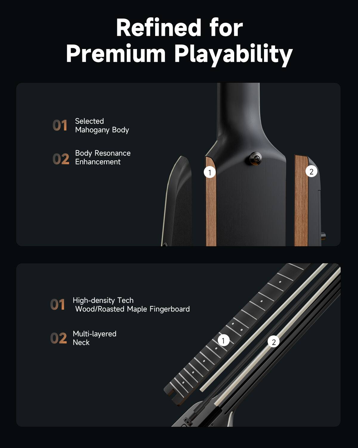 Donner music Donner HUSH™ X PRO Electric Guitar Black HUSH-X PRO